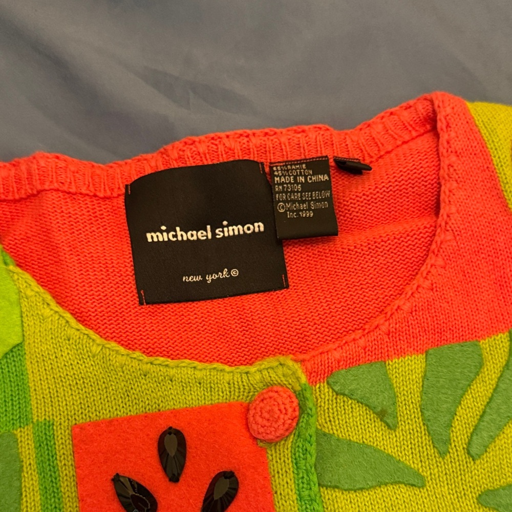 VINTAGE Michael Simon Sweater with Watermelon Pattern - Green and Pink - Picture 2 of 4